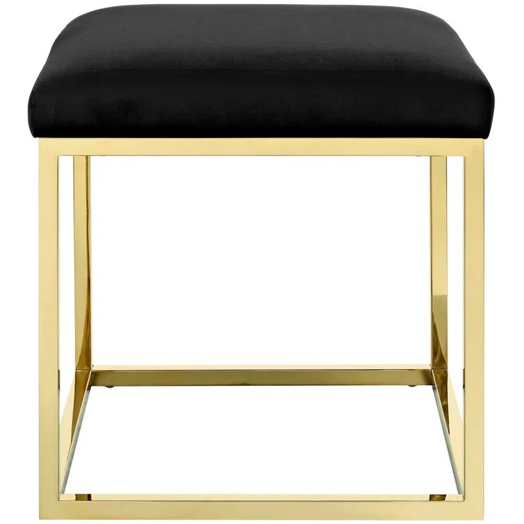 Anticipate Black Velvet and Gold Stainless Steel Tufted Ottoman