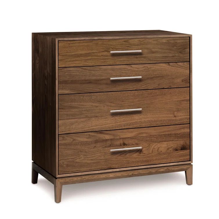 Mansfield Natural Walnut 4-Drawer Vertical Dresser with Metal Handles