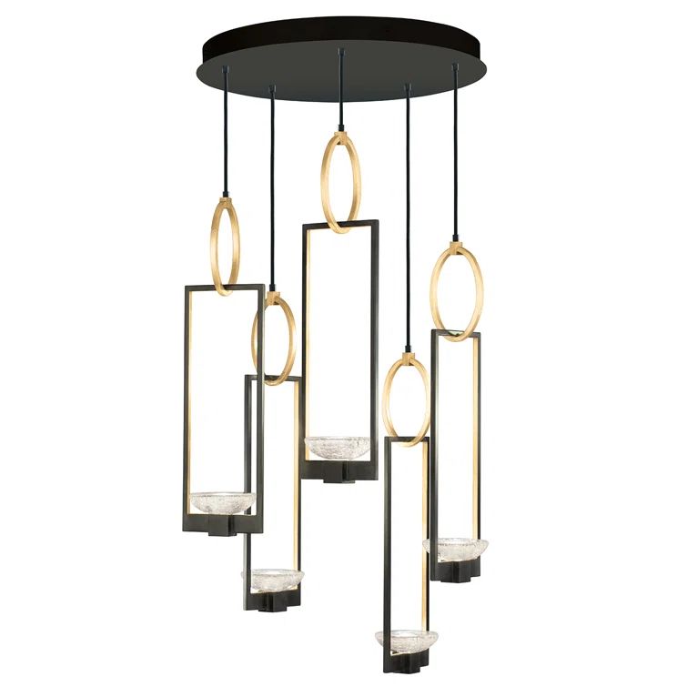 Delphi Mythos 5-Light LED Pendant with Hand Formed Glass in Black and Gold