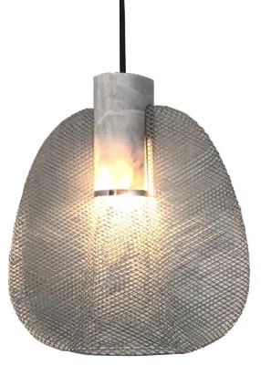 Galvanized Iron Wire Hand-Woven 22" Pendant Light with Marble Accent