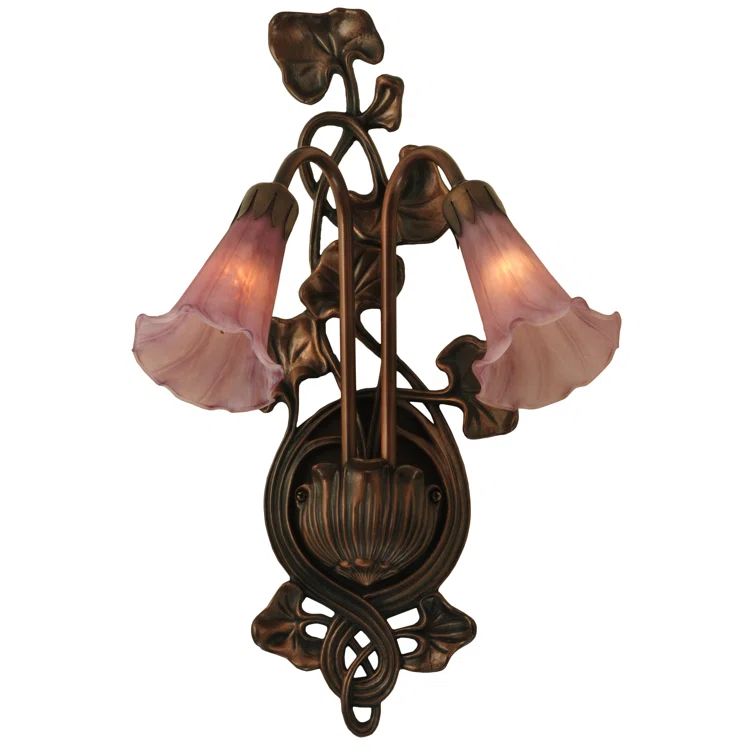 Lavender and Bronze Art Nouveau Double Lily Sconce