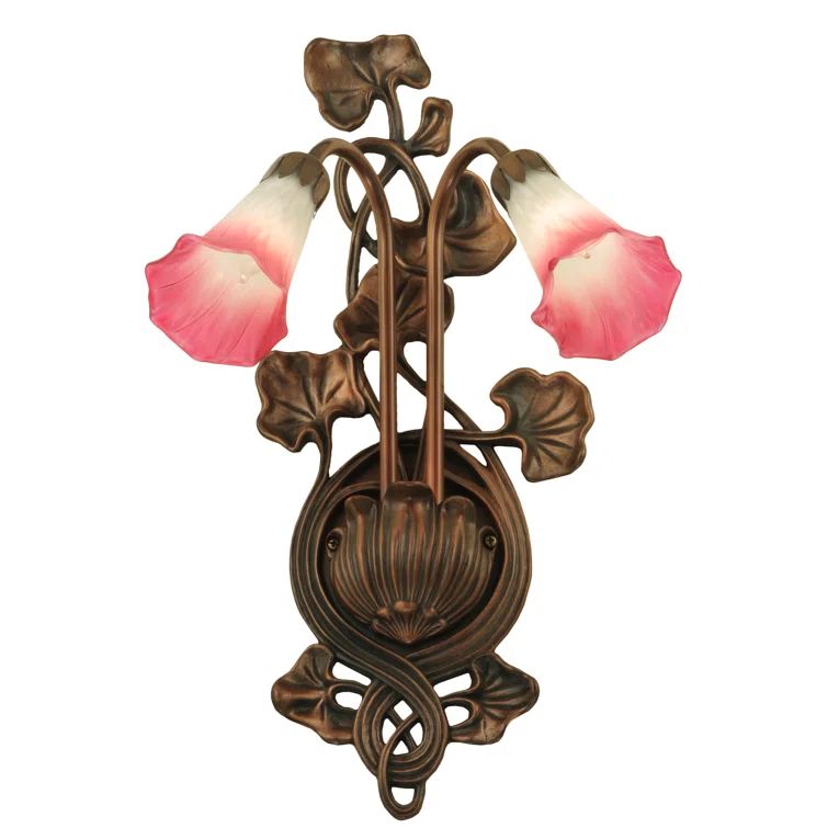 Pink and White Glass Lily Bronze Sconce