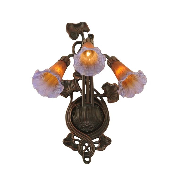 Amber Purple Pond Lily 17" Bronze Wall Sconce