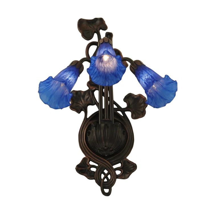 Indigo Blue and Bronze 3-Light Floral Wall Sconce