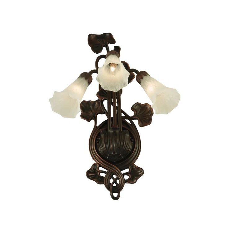 Elegant White Bronze 3-Light Lily Pad Wall Sconce