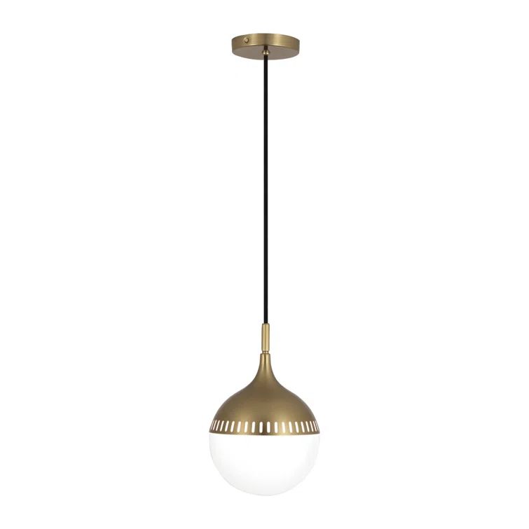 Antique Brass Glass Globe Pendant Light, 12" Height