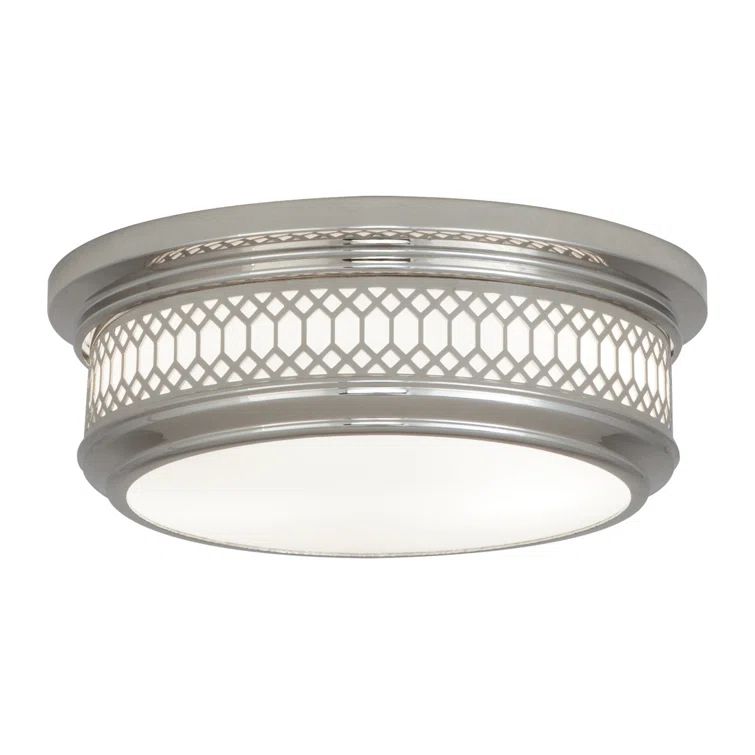 Polished Nickel Glass Drum Flush Mount Light