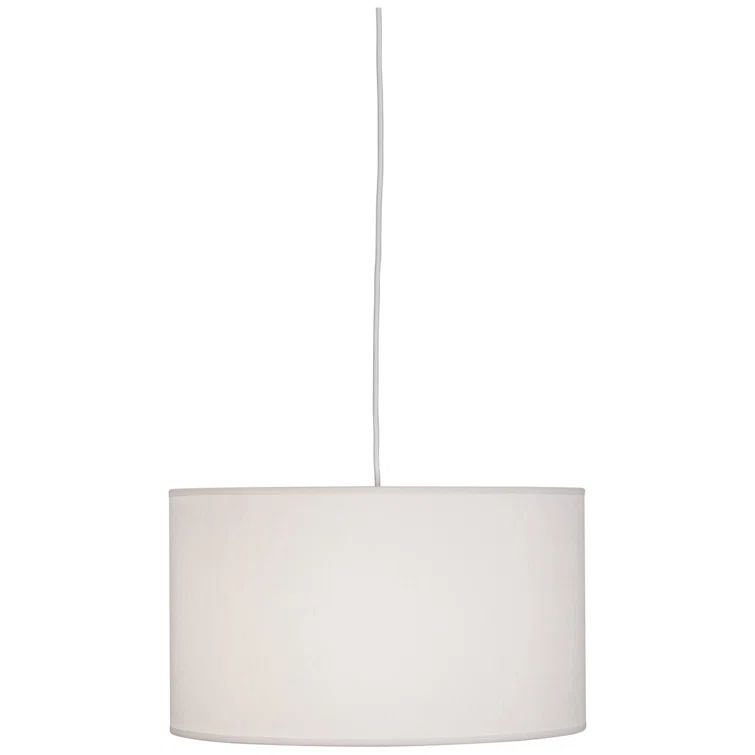 Elena 18" White Drum Pendant with Pearl Dupioni Fabric Shade