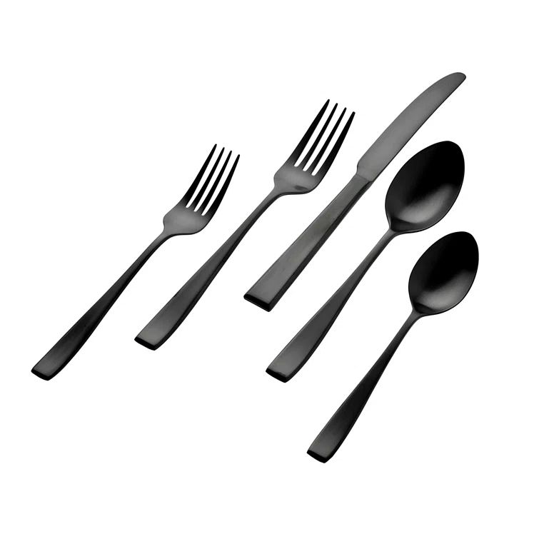 Lowell Modern 20-Piece Stainless Steel Flatware Set in Black