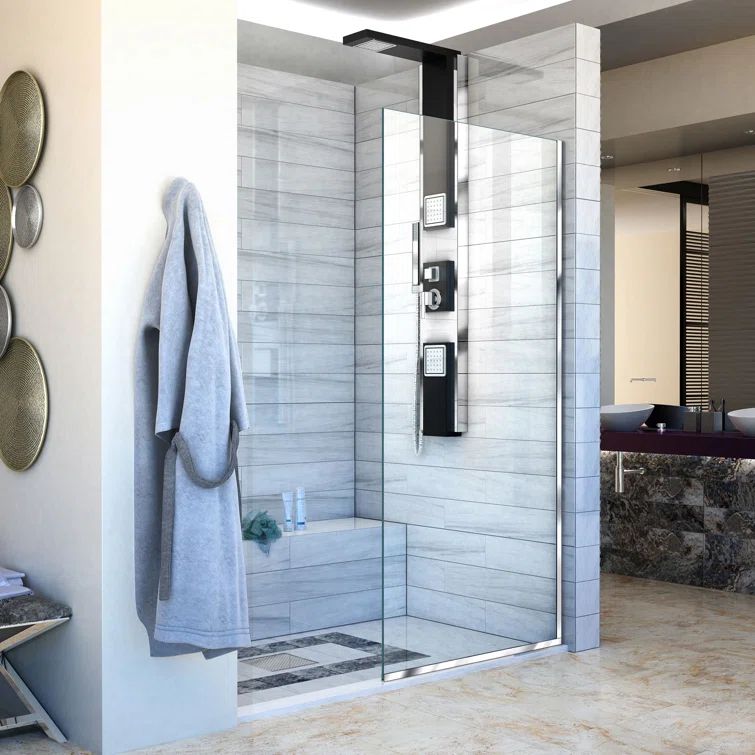 Linea 34" Black Frameless Clear Glass Shower Panel