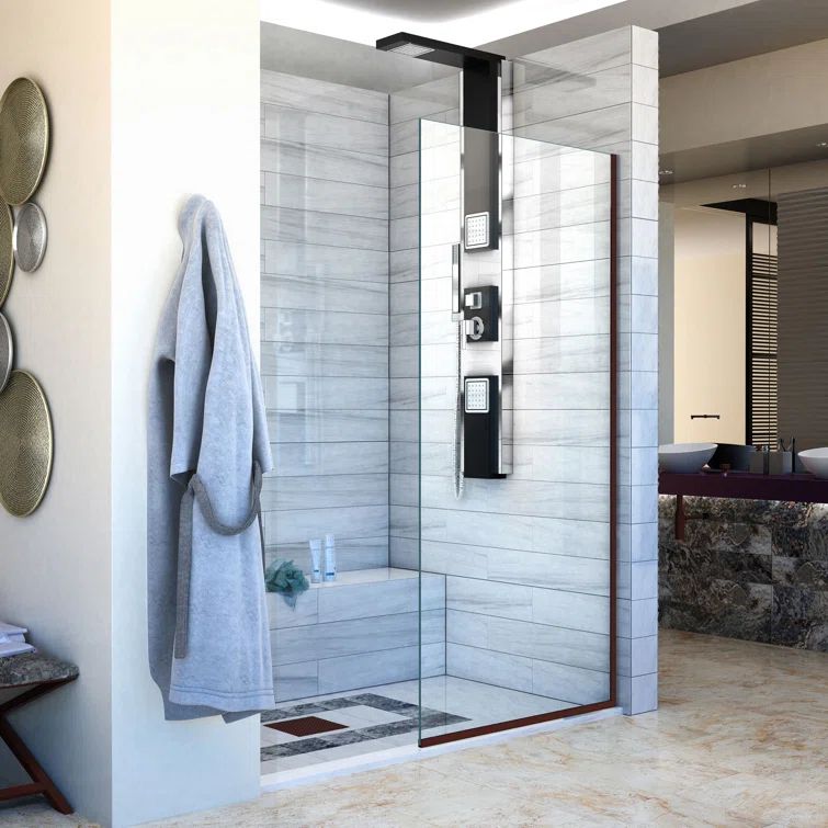 Linea 34" x 72" Frameless Clear Glass Shower Panel with Black Hardware