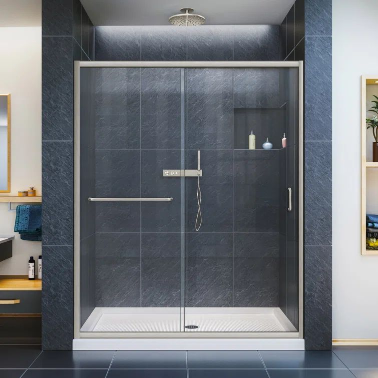 Infinity-Z 60" Frameless Sliding Shower Door with Frosted Glass