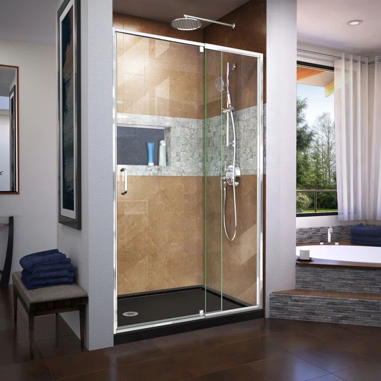 Flex 60" Brushed Nickel Frameless Pivot Shower Door with Clear Glass