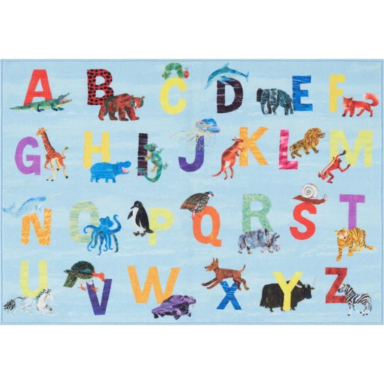 Eric Carle Blue Alphabet Zoo Washable Kids Area Rug