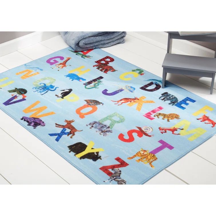 Eric Carle Blue Alphabet Kids Rectangular Washable Area Rug