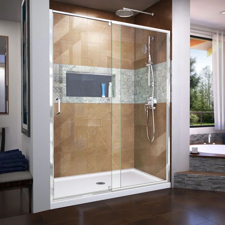 Flex 60" Brushed Nickel Frameless Pivot Shower Door with Clear Glass