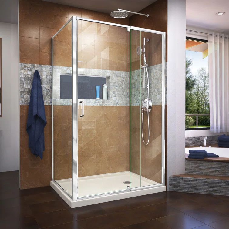 Flex 48" x 74.75" Chrome Semi-Frameless Pivot Shower Enclosure