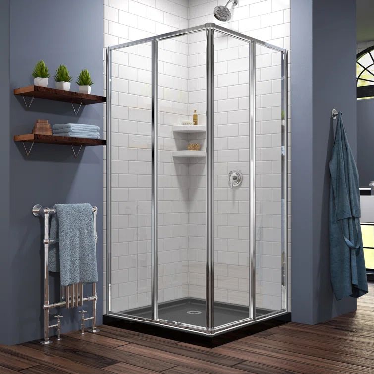 Cornerview 36" Satin Black Framed Sliding Shower Enclosure with Clear Glass