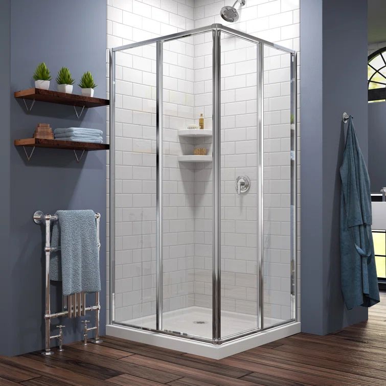 Cornerview 36" x 74.75" Chrome Framed Square Sliding Shower Enclosure