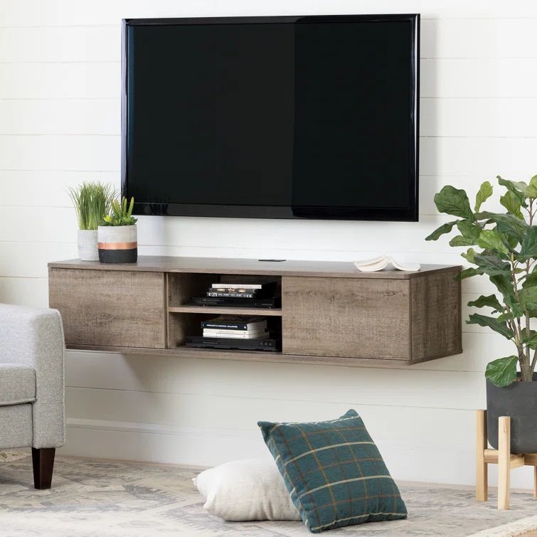 Weathered Oak Floating TV Stand with Cabinet for TVs up to 65"