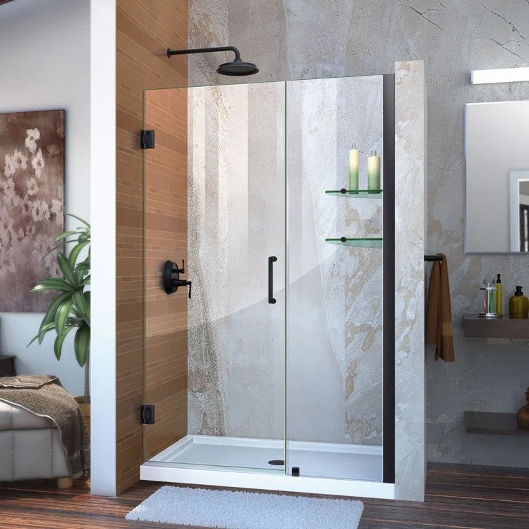 Unidoor 49" Frameless Hinged Shower Door with ClearMax Technology