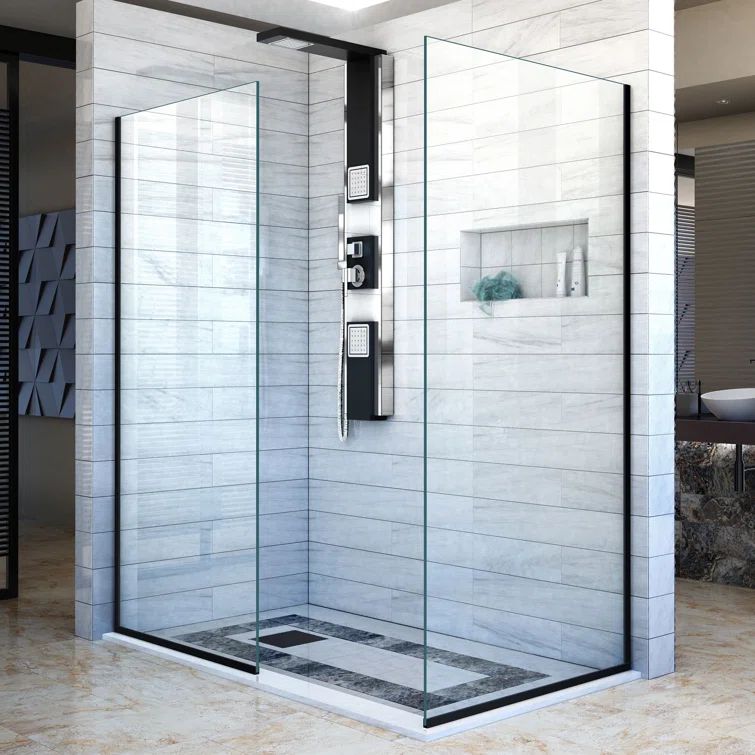 Linea Frameless Clear Glass Shower Screen with Distressed Bronze Hardware