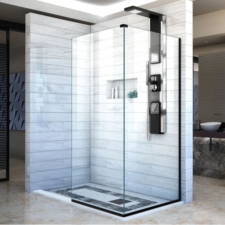 Linea 34" x 72" Frameless Clear Glass Shower Panel with Distressed Bronze Hardware