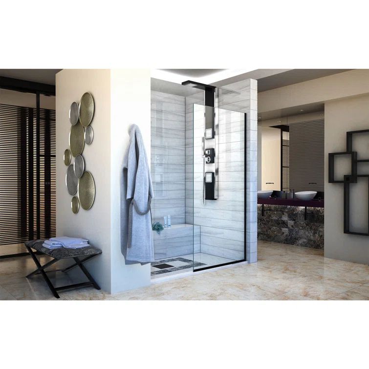 Linea 34" Matte Black Frameless Clear Glass Shower Screen
