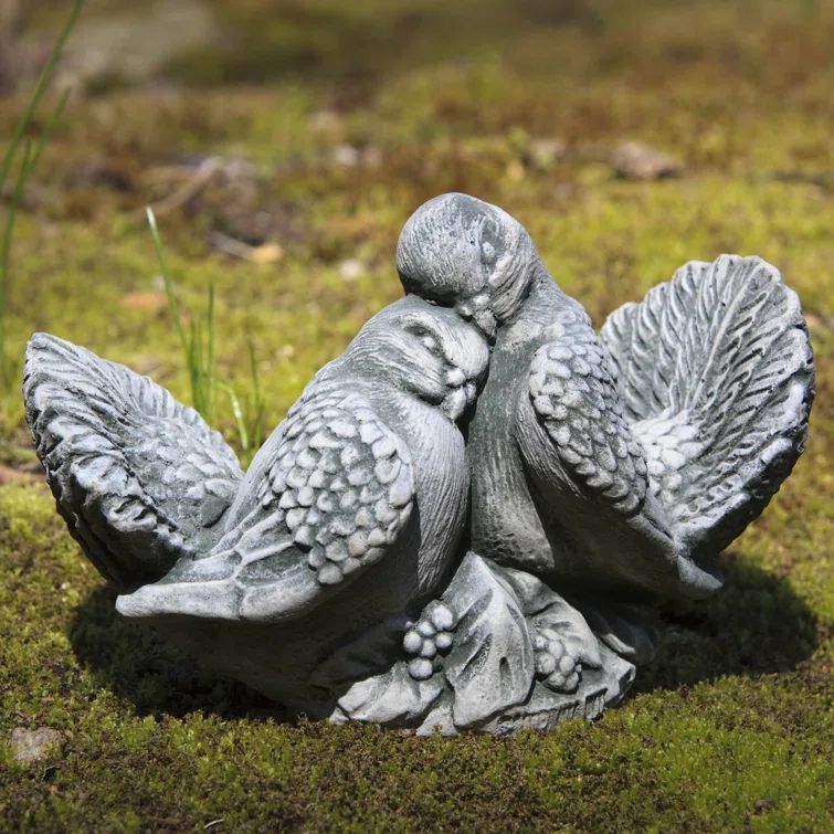 Handcrafted Brownstone Cast Stone Dove Pair Garden Statue