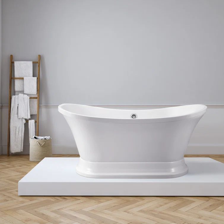 68" White Glossy Freestanding Acrylic Clawfoot Soaking Tub