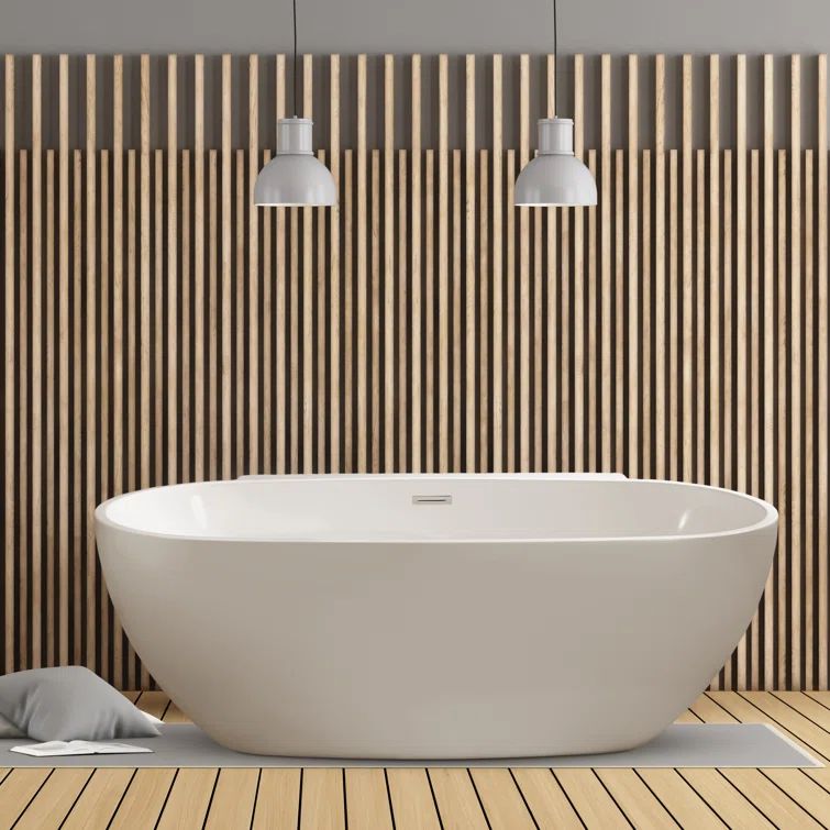 White Acrylic Freestanding Clawfoot Bathtub with Polished Chrome Drain