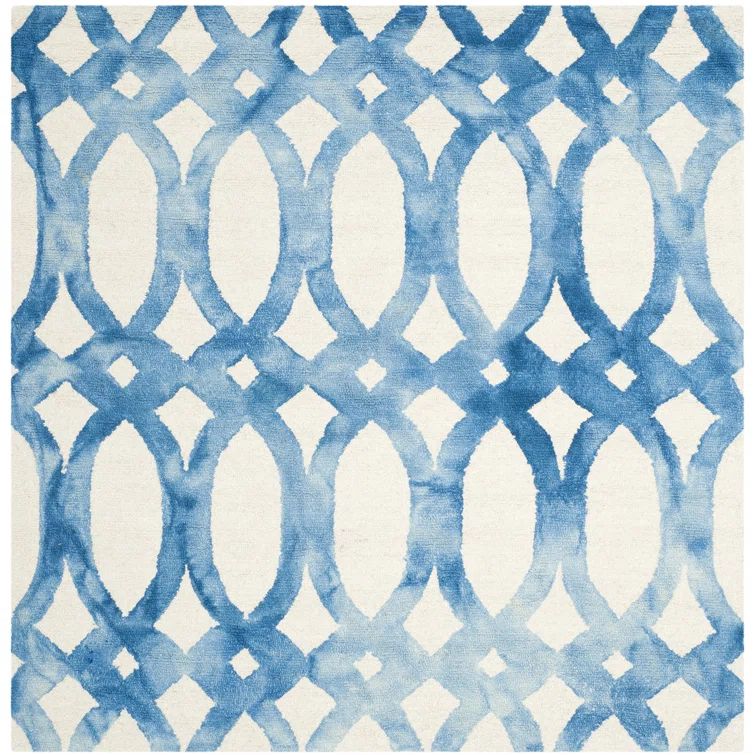 Hand-Tufted Ivory and Blue Square Wool Area Rug