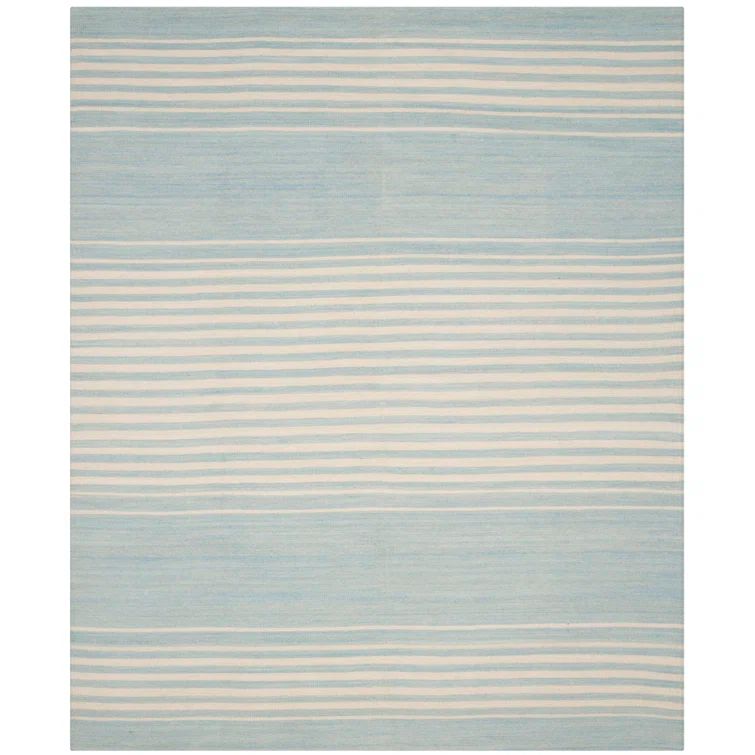 Sky Blue Wool Handwoven Stripe 8' x 10' Area Rug