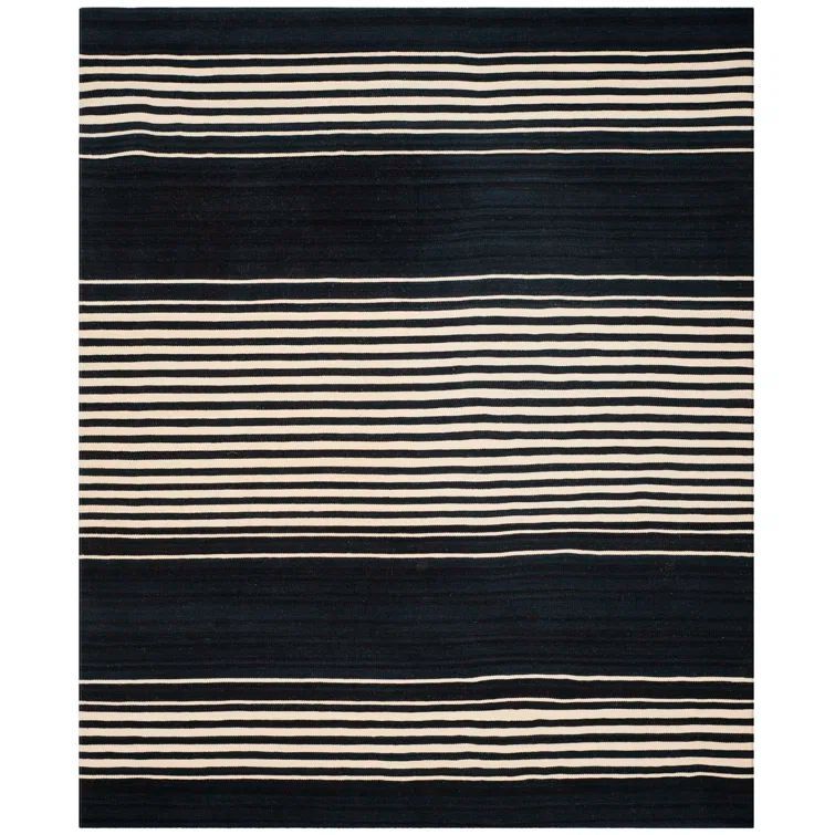 Modern Grey & Black Handwoven Wool Stripe Rug 4' x 6'