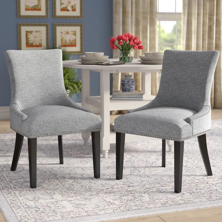 Elegant Parsons Upholstered Side Chair with Nailhead Trim, Light Gray