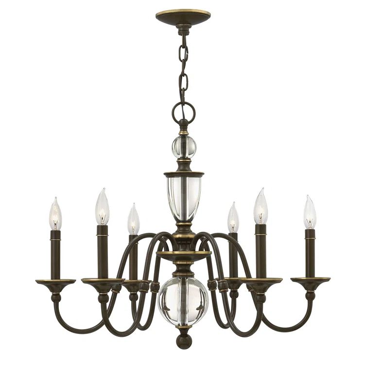 Eleanor 6-Light Oiled Bronze Crystal Candle Chandelier