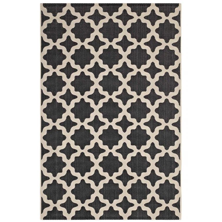 Cerelia Black and Beige Trellis 8x10 Synthetic Area Rug