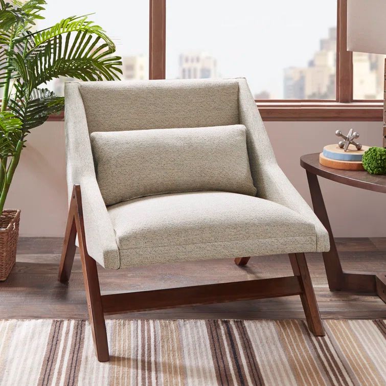 Boomerang Brown Rubber Wood Accent Chair with Mustard Fabric