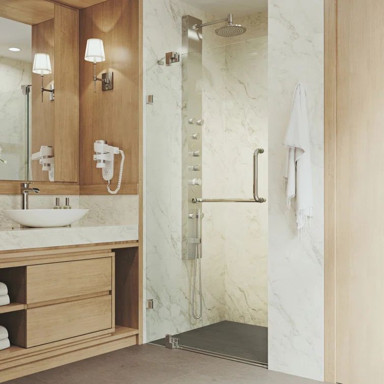 Pirouette 48" Frameless Clear Glass Pivot Shower Door Kit