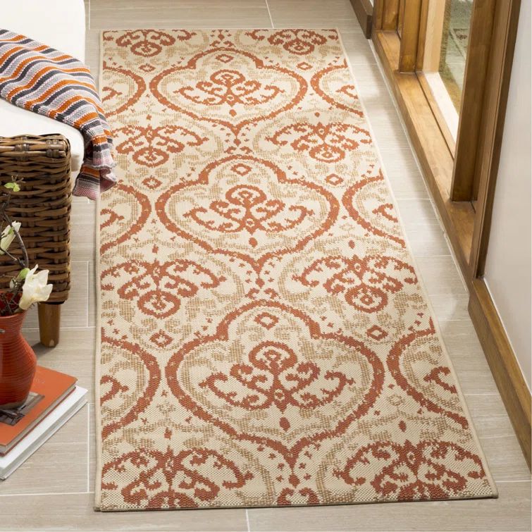 Beige and Terracotta Tufted Wool Runner Rug