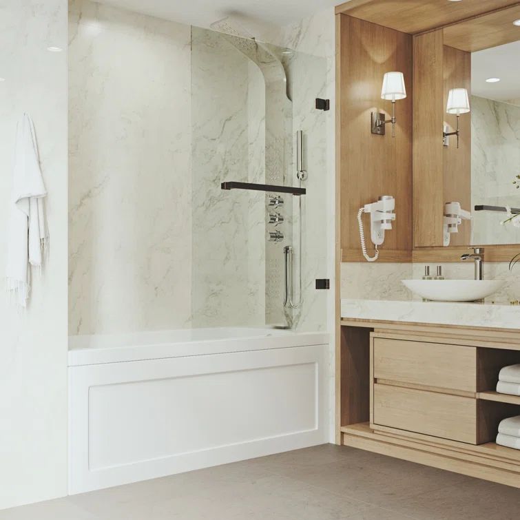 Rialto 34" W x 57.38" H Frameless Clear Glass Tub Door
