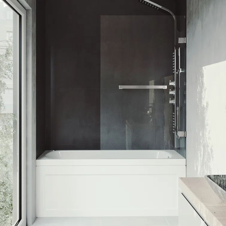 Rialto 34" x 58" Frameless Stainless Steel Tub Door with Clear Glass