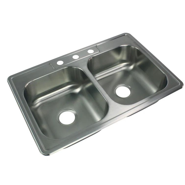 33'' Brushed Stainless Steel Double Bowl Kitchen Sink