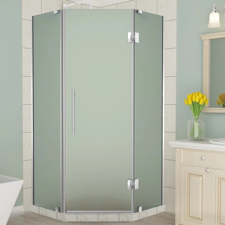Merrick 34" x 72" Frosted Glass Stainless Steel Neo Angle Shower Enclosure