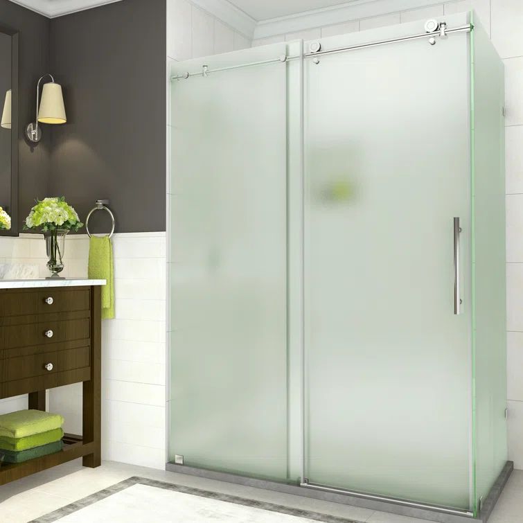 Coraline Frameless Sliding Shower Enclosure with Frosted Glass and Chrome Hardware