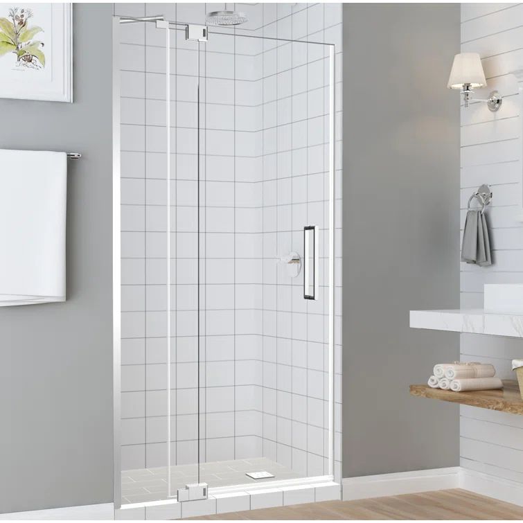 Madox 36" Chrome Frameless Hinged Shower Door with Clear Glass