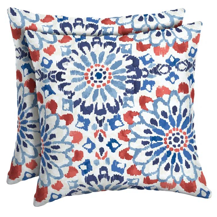 Red and Blue Ikat Outdoor Square Throw Pillow Set
