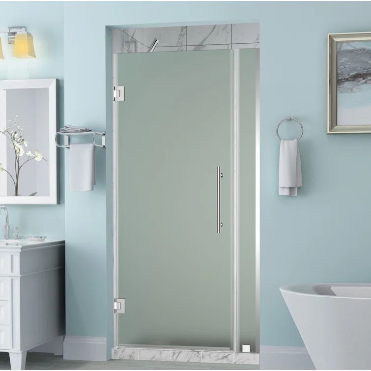 Belmore 31.25 x 72 Frosted Glass Frameless Hinged Shower Door in Chrome