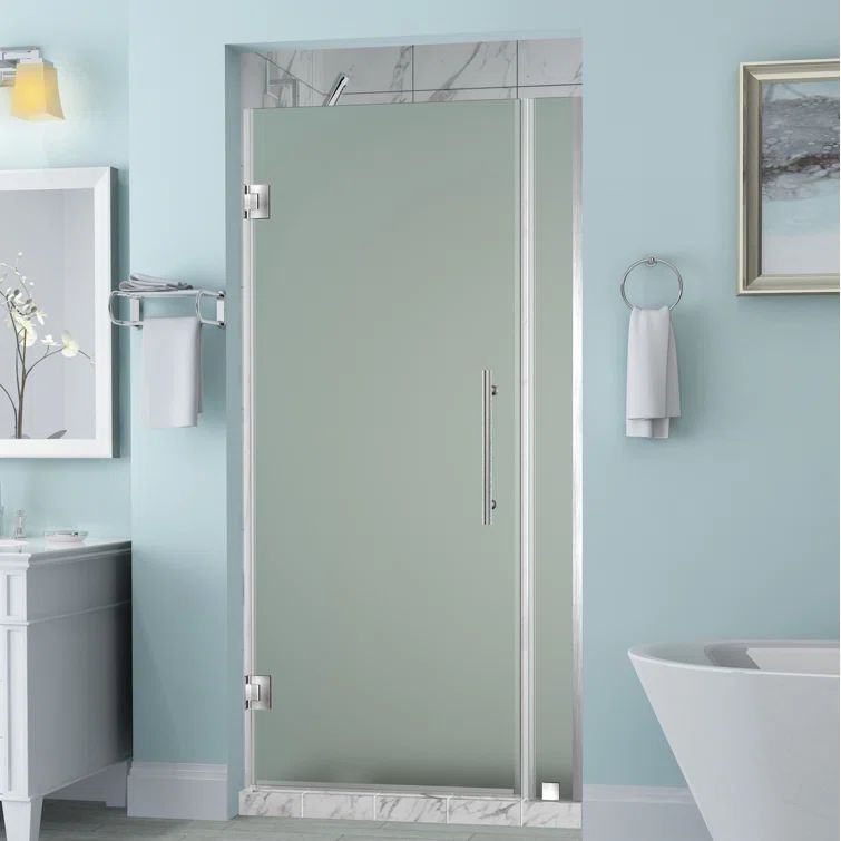 Belmore 72" Frameless Frosted Glass Hinged Shower Door with Stainless Steel Trim