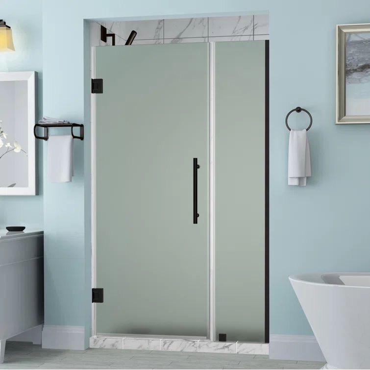 Belmore 72" Frameless Hinged Shower Door with Frosted Glass and Bronze Hardware